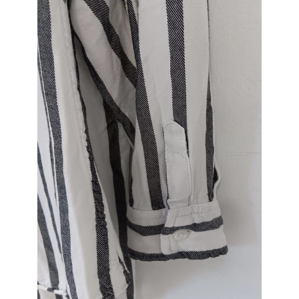 Isabel Maternity Flannel Shirt W Small Gray‎ White Striped Button Down Soft - Picture 7 of 7